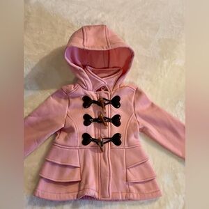 Pink Platinum Girls Pink Hooded Toggle Coat Heart Buckles Ruffle 2T